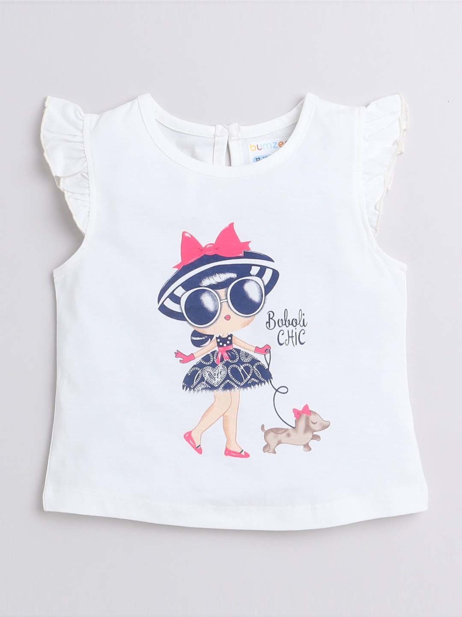 Bumzee Girls Off-White & Pink Cotton Printed T-Shirt Set