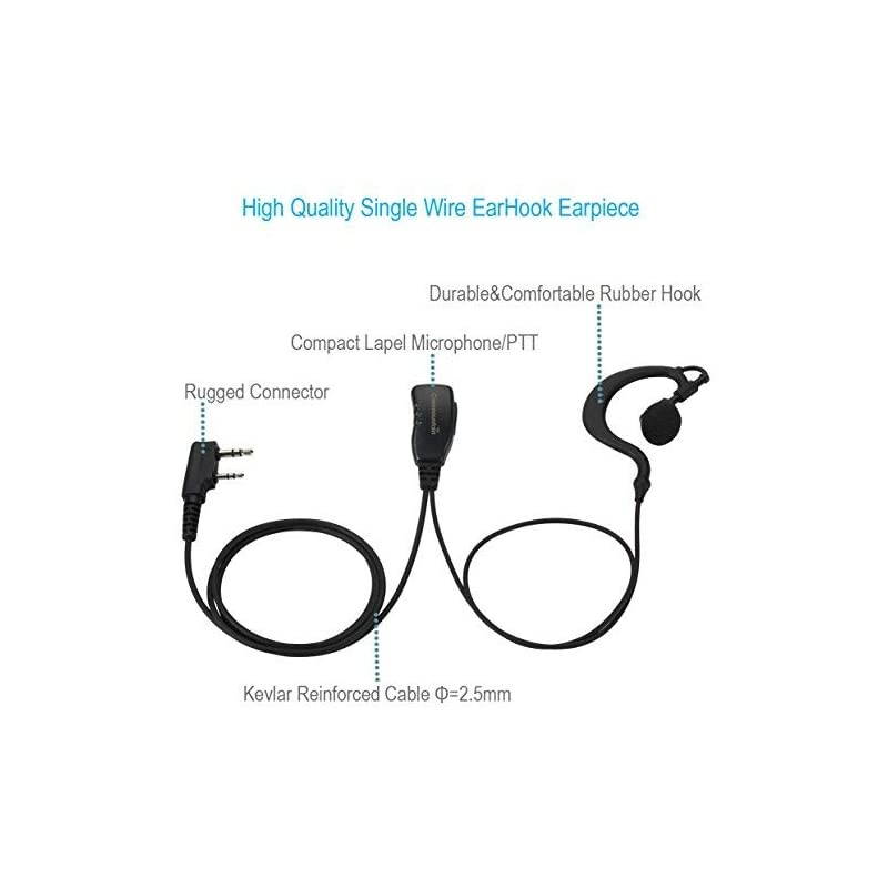 Wire Earhook Earpiece for Baofeng Radios BFF8HP BFF9 UV82 UV82HP UV82C UV5R UV5R5 UV5RA UV5RE UV5X3 V2+ and TYT Wouxun Kenwood 2Pin Radio Reinforced Cable G Shape Headset