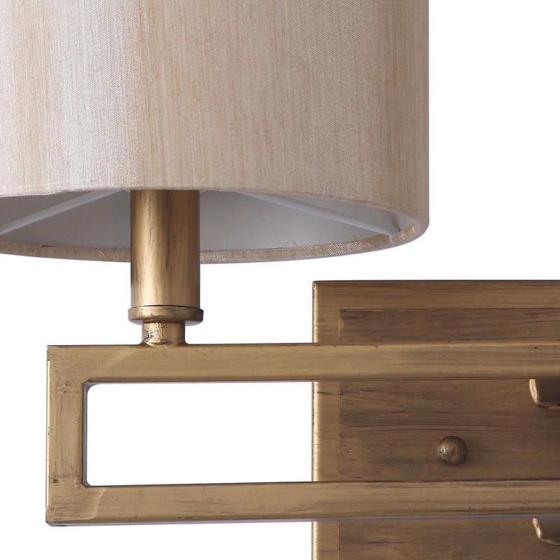 Barnes and Ivy Modern Swing Arm Wall Lamp Antique Brass Plug-In Light Fixture Taupe Fabric Bell Shade Bedroom Living Room Reading