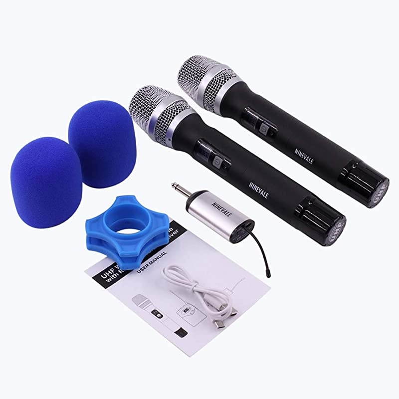 Wireless Microphones UHF  25 Dual Channel Metal Handheld Dynamic Microphone with Mini Receiver Ideal for ChurchKaraokeHome PartyClassroomPresentationWedding Black 2 x Handheld