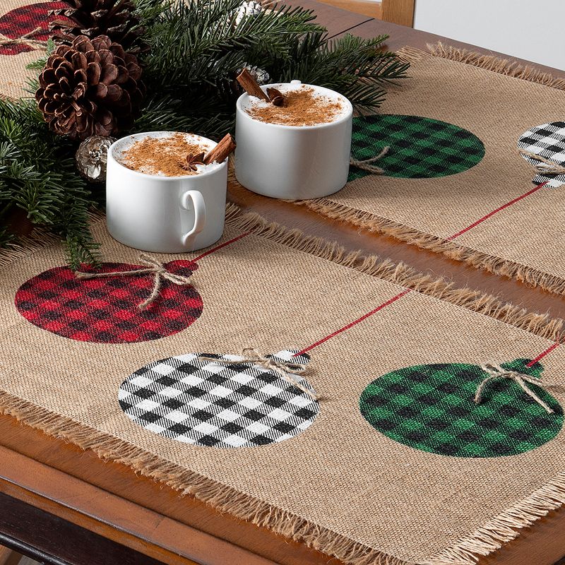 Farmhouse Living Holiday Rustic Ornaments Burlap Placemat, Set of 4 - 13" x 19" - Elrene Home Fashions