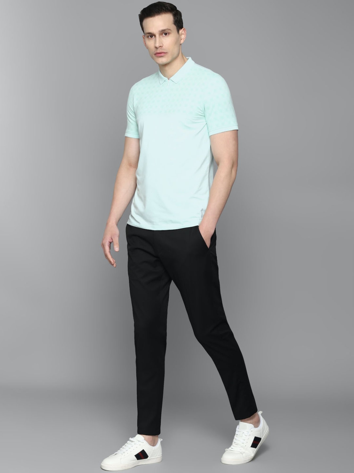 Louis Philippe Sport Blue Cotton Slim Fit Texture Polo T-Shirt