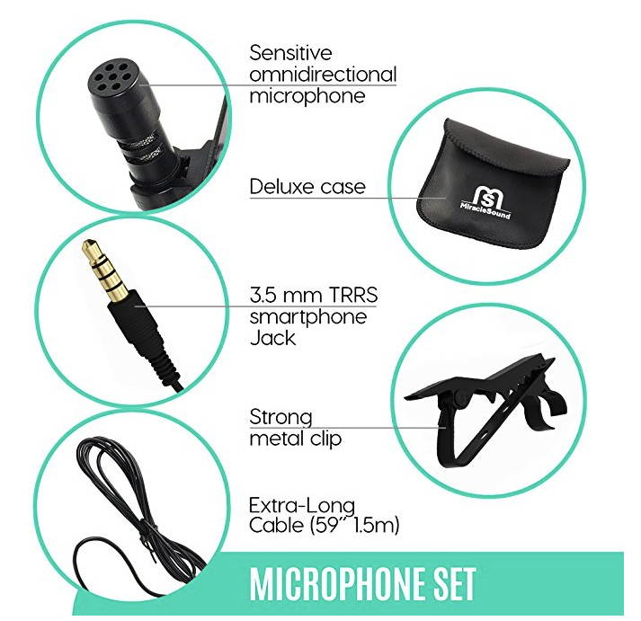 Miracle Sound Ultimate Lavalier Microphone For Bloggers And Vloggers Lapel Mic Clip-on Omnidirectional Condenser for Iphone Ipad Samsung Android Windows Smartphones