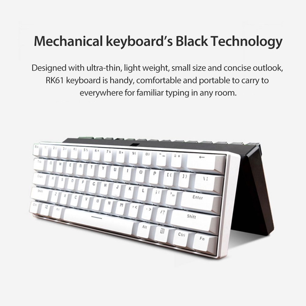 Royal Kludge RK61 Mechanical Bluetooth 3.0 Wired/Wireless 61 Keys Multi-Device RGB Backlit Gaming/Office Keyboard for iOS, Android, Windows and Mac with Rechargeable Battery, Blue Switch - White