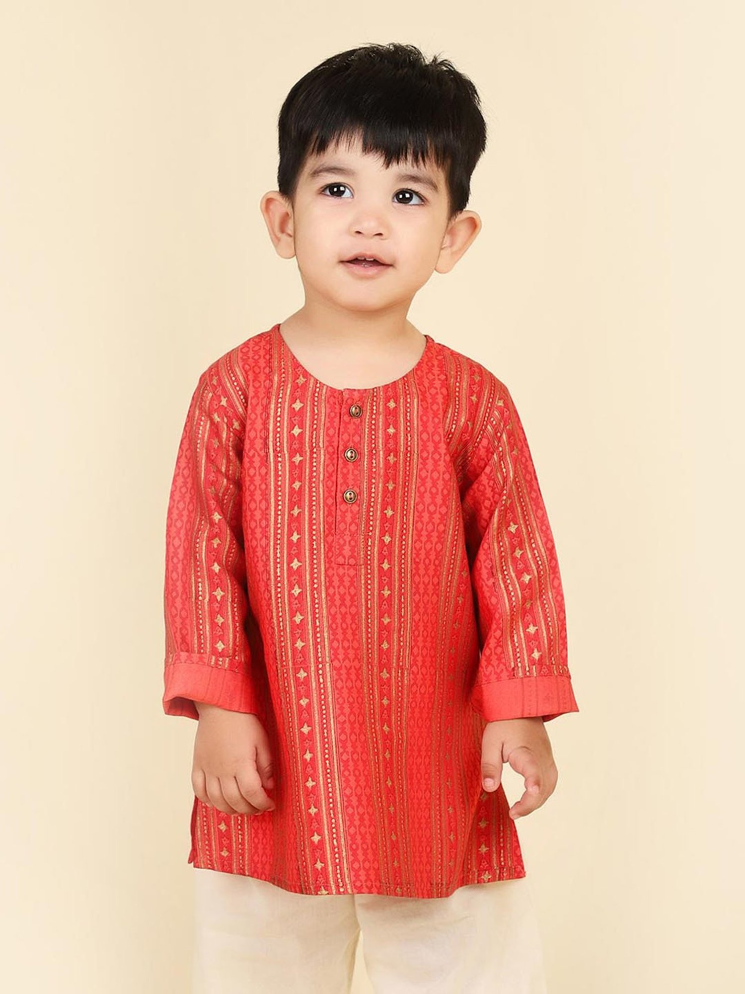 Fabindia Kids Red Printed Full Sleeves Kurta