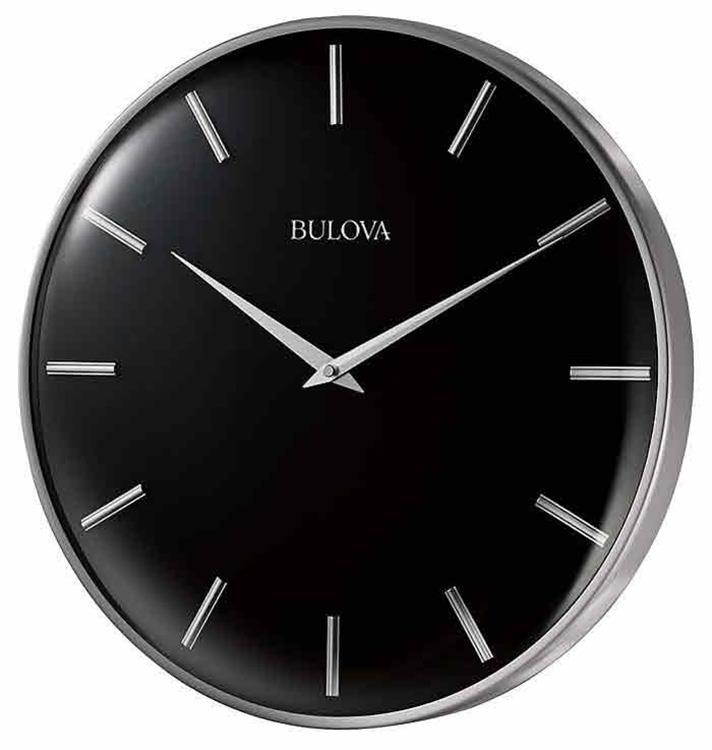 Bulova 16" Metro Quartz Satin Pewter Finish Metal Black Dial Wall Clock C4849