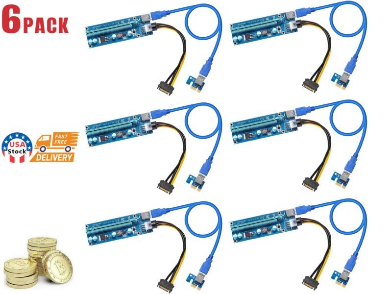 PCIe Riser, High Performance 1x to 16x Powered Riser Adapter Card for Bitcoin Litecoin ETH C oin Mining 6 PIN Powered PCIE Extension Cable GPU Riser Ethereum Mining ETH GPU Extension Cable - 6 Pack