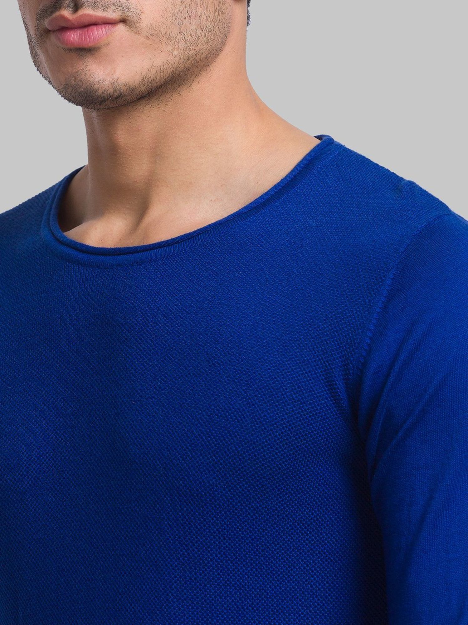 Parx Blue Cotton Regular Fit Sweater