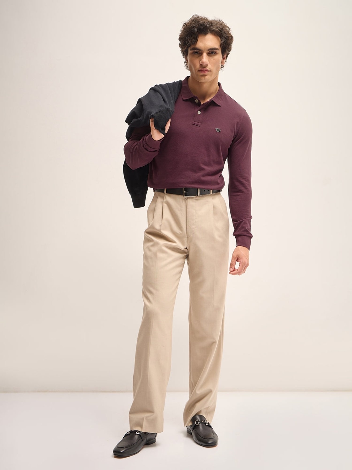 The Bear House Purple Cotton Regular Fit Polo T-Shirt