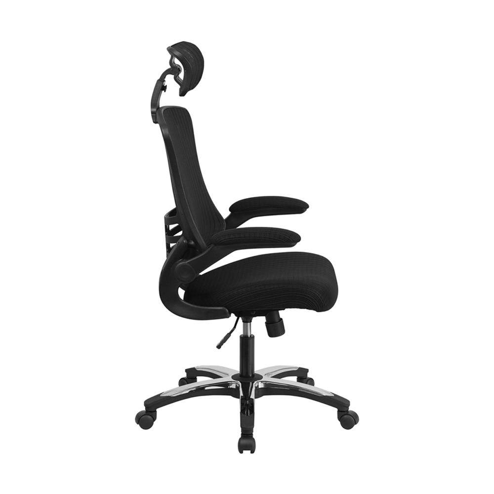 High-Back Black Mesh Swivel Ergonomic Executive Office Chair with Flip-Up Arms and Adjustable Headrest, BIFMA Certified