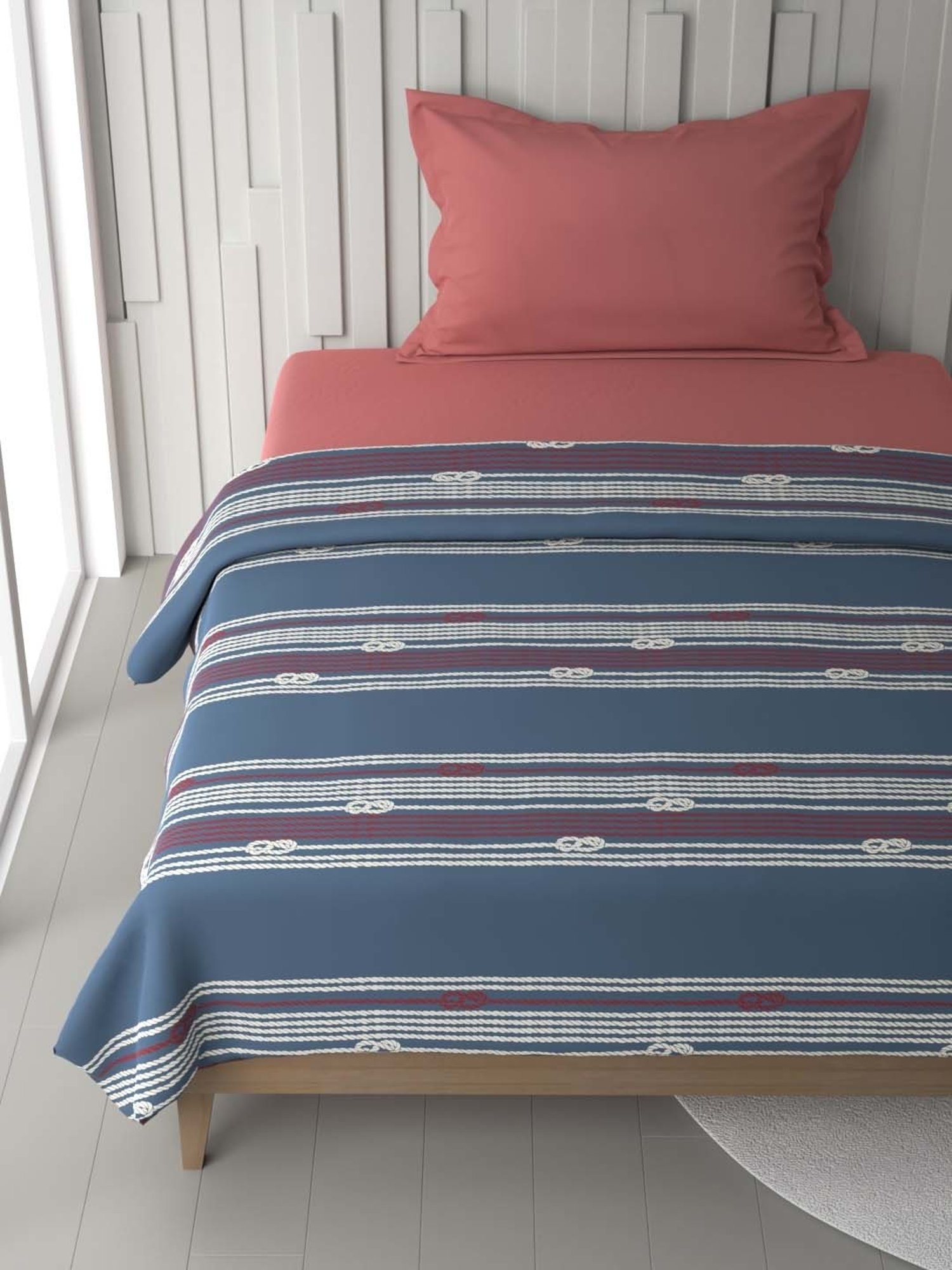 Nautica Ocean View Blue & Red 250 GSM Cotton Super Soft Single Blanket