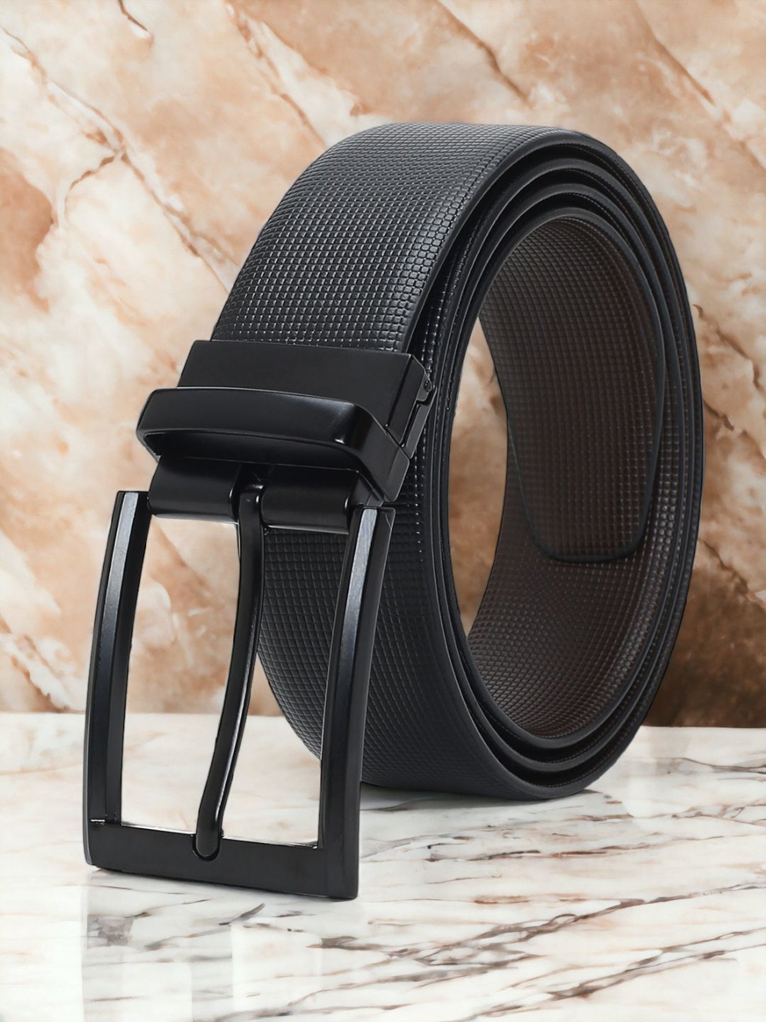 Crusset Black Leather Formal Belt for Men