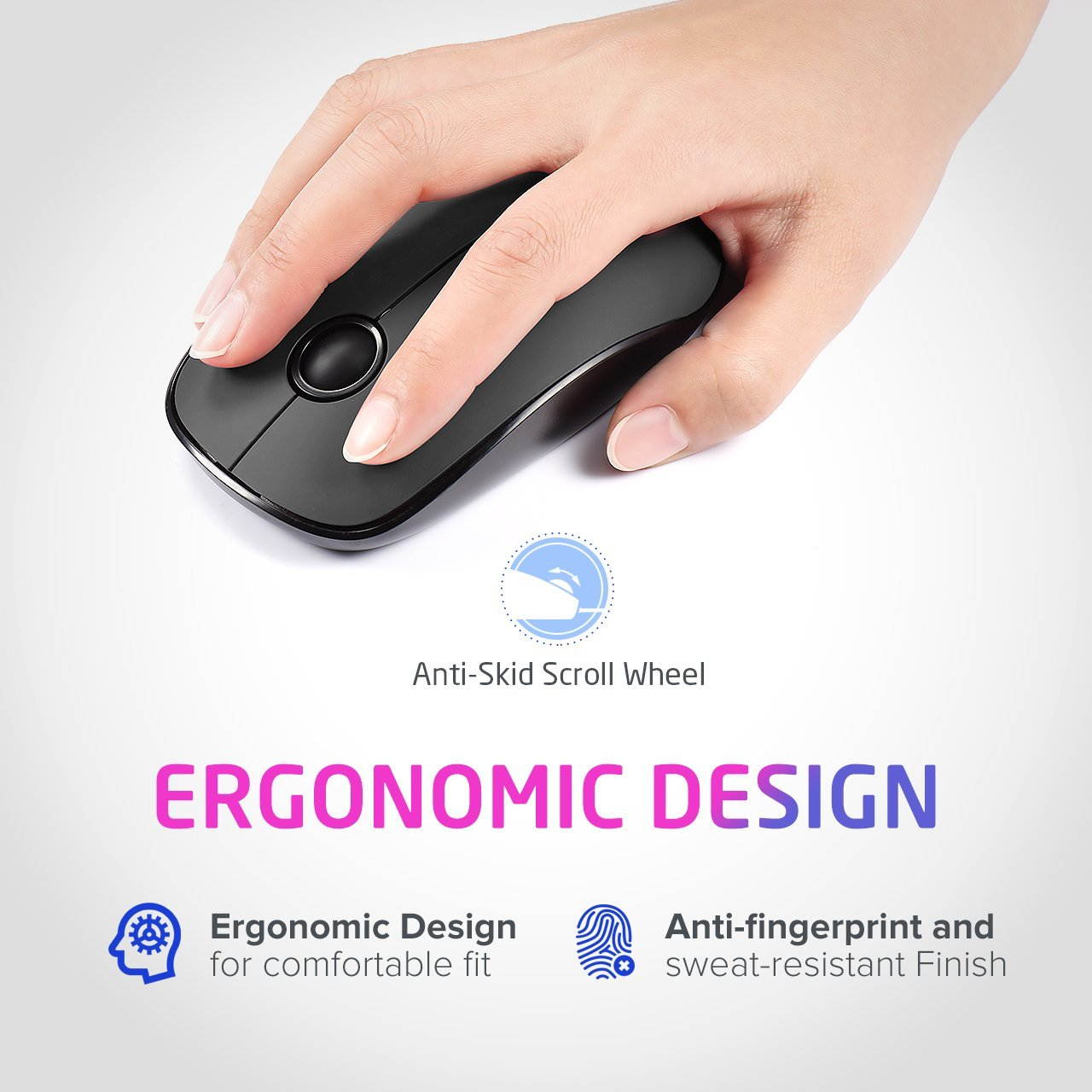 2.4G Slim Wireless Mouse with Nano Receiver, Multi-Function wireless mouse, Noiseless and Silent Click with 1600 DPI, Slim and lightweight design for PC, Laptop, Tablet, Computer, and Mac, Black