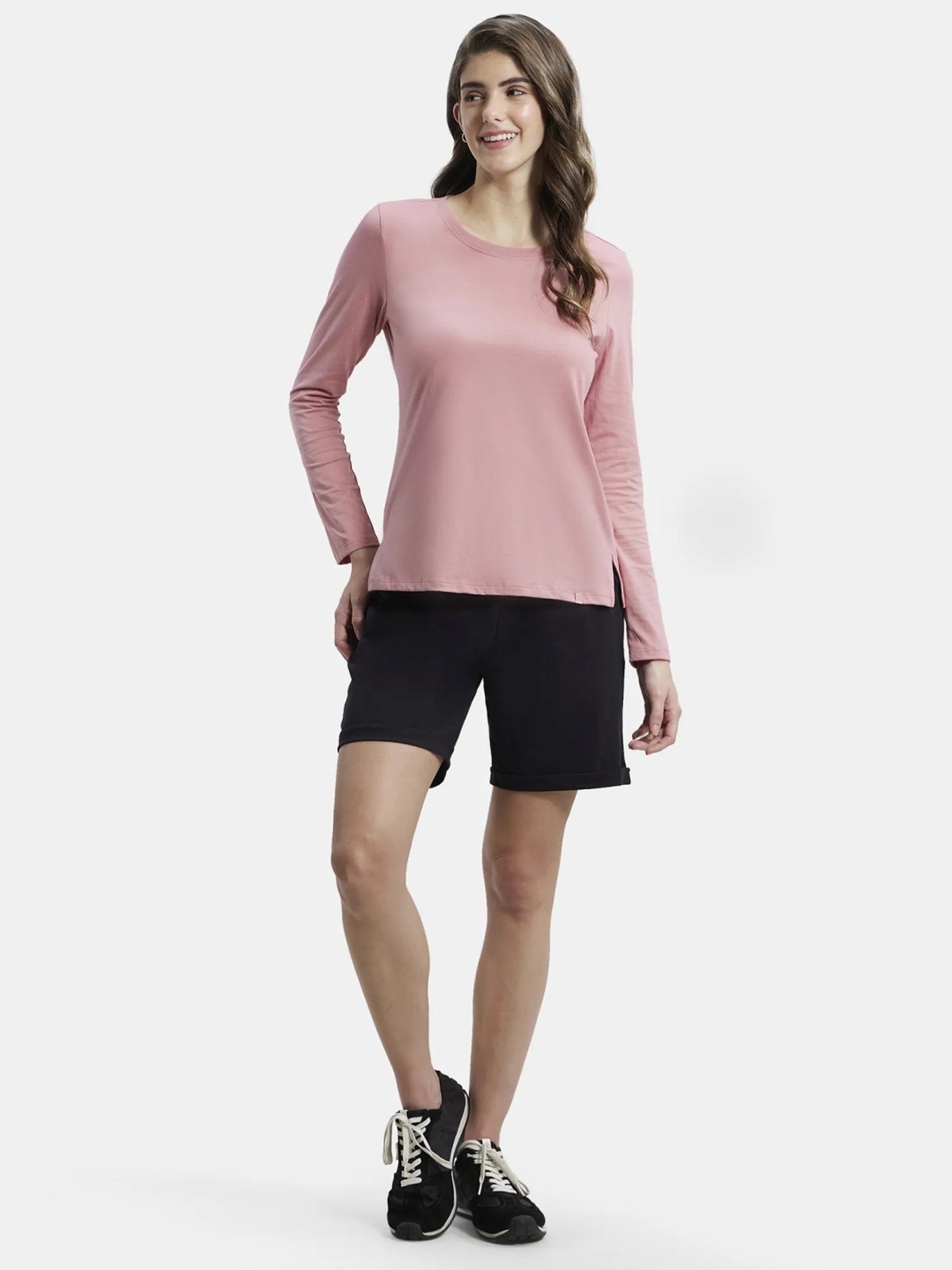 Jockey A140 Women's Super Combed Cotton Rich Relaxed Fit Solid Round Neck Full Sleeve T-Shirt