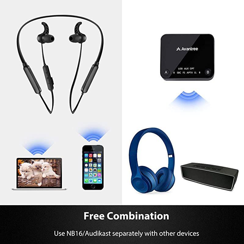HT4186 Wireless Headphones Earbuds for TV Watching Neckband Earphones Hearing Set wBluetooth Transmitter for Optical Digital Audio RCA 35mm Aux Ported TVs Plug n Play No Audio Delay