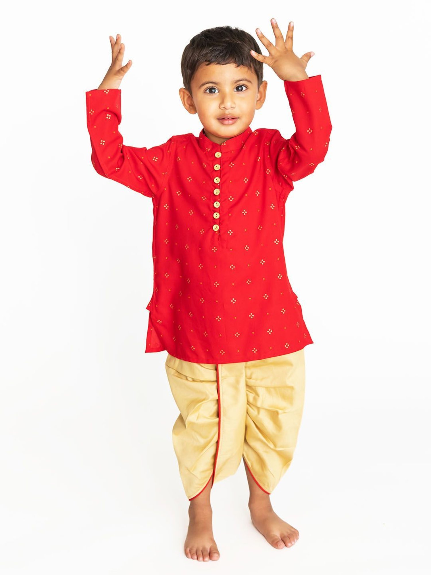 Campana Kids Red & Gold Printed Full Sleeves Kurta with Dhoti