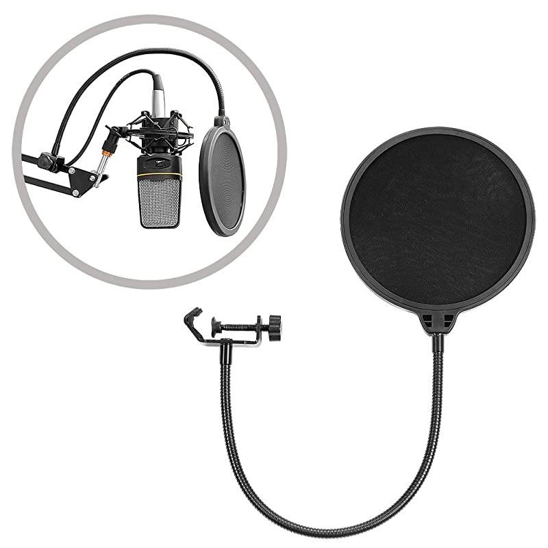 NB35 Black Microphone Suspension Boom Scissor Arm Stand with Mic Clip Holder and Table Mounting Clamp NWB3 Black Pop Filter Windscreen Mask Shield with Stand Clip Kit