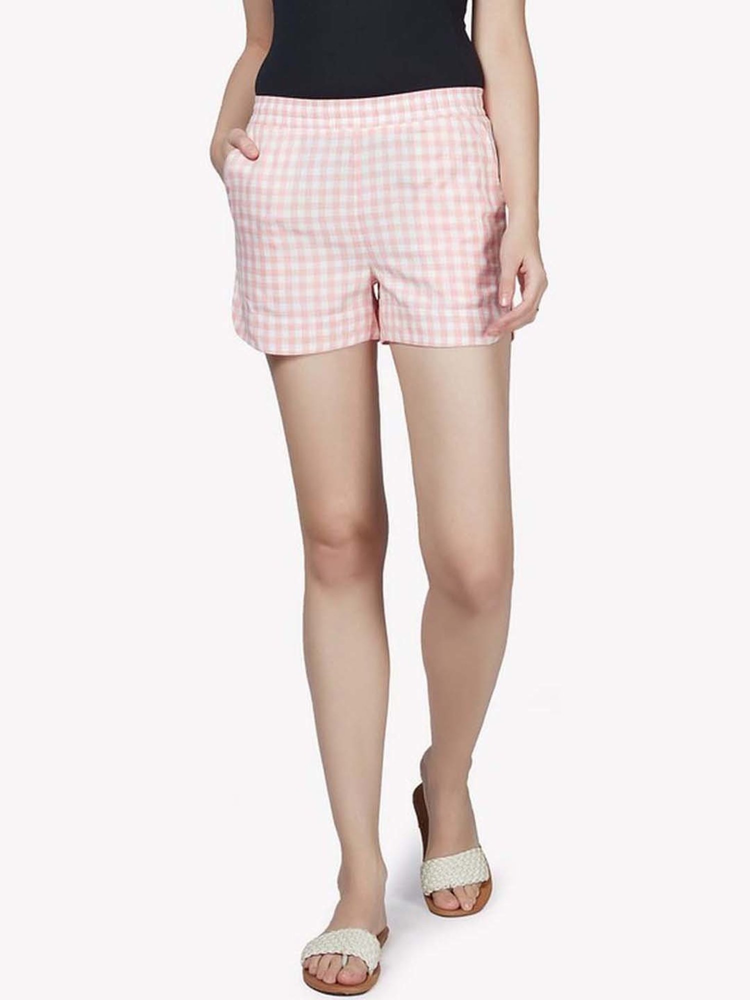 VASTRADO Pink Cotton Chequered Shorts