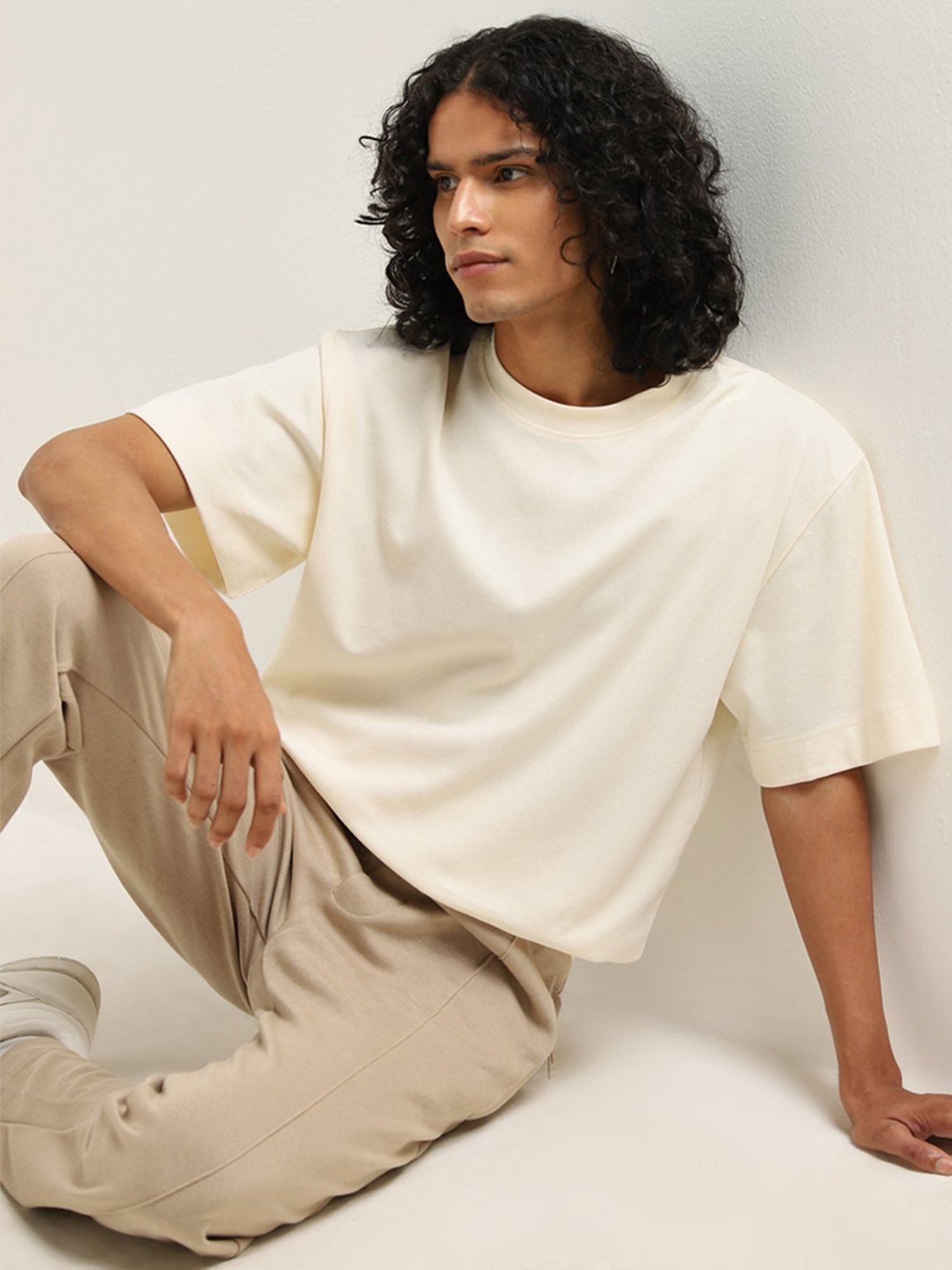 Studiofit by Westside Light Yellow Solid Relaxed-Fit T-Shirt