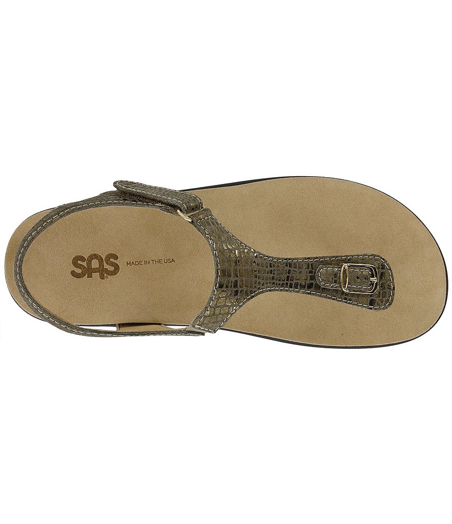 SAS Marina Snake Print Leather Thong Wedge Sandals