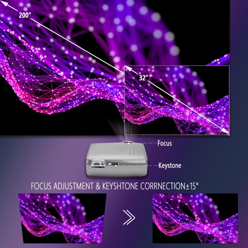 OLEY Mini Video Projector, Portable Movie Projectors, Full HD 1080P Projector For Home Theater And Outdoor Movie, Compatible With Fire TV Stick, TV Box, PS4, Laptop, Smartphone, VGA, TF, AV