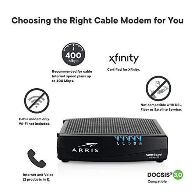 ARRIS Surfboard SBV2402 DOCSIS 3.0 Cable Modem, Certified for Xfinity Internet & Voice (Black)
