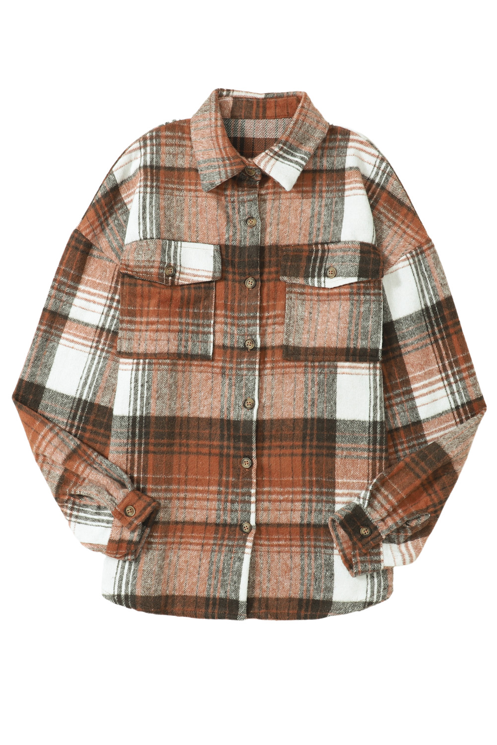 Brown Plaid Button Up Long Sleeve Flannel Shacket