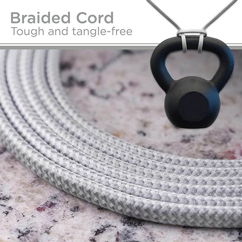 GrayWhite Designer 3 Extension Cord 2 Prong Power Strip Extra Long 8 Ft Cable with Flat Plug Braided Chevron Fabric SlidetoLock Safety Outlets 39980