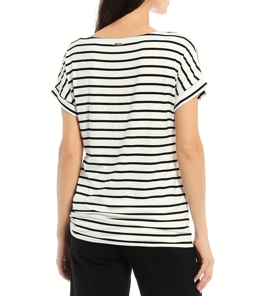 Preston & York Caroline Bow Woven V-Neck 3/4 Sleeve Blouse