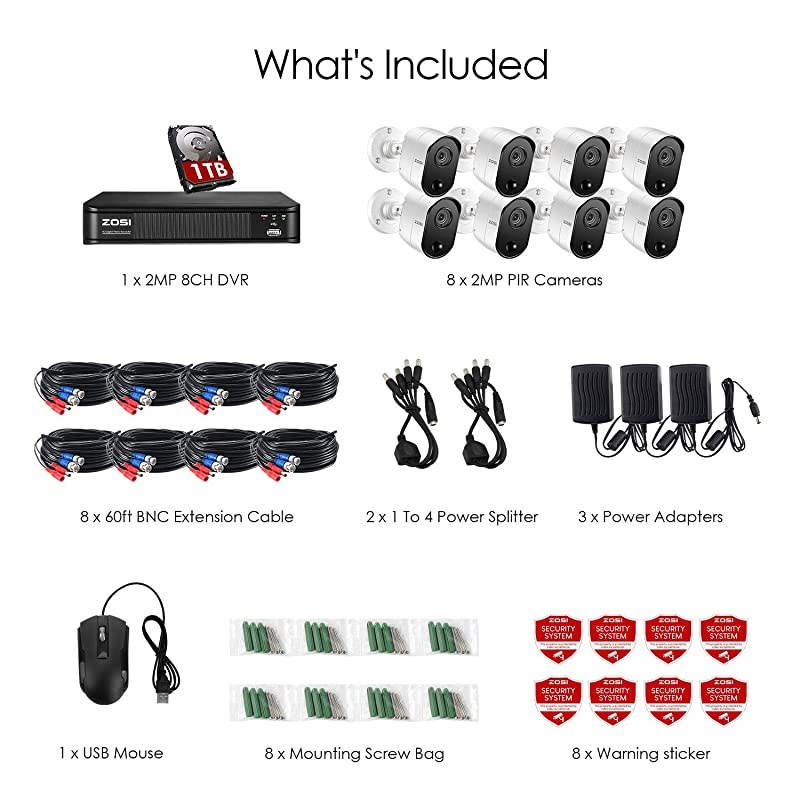 H.265+ Full 1080p Home Security Camera System, 5MP-Lite 8 Channel CCTV DVR with Hard Drive 1TB and 8 x 1080p Weatherproof Surveillance Camera Outdoor Indoor with 80ft Night Vision, Motion Alerts