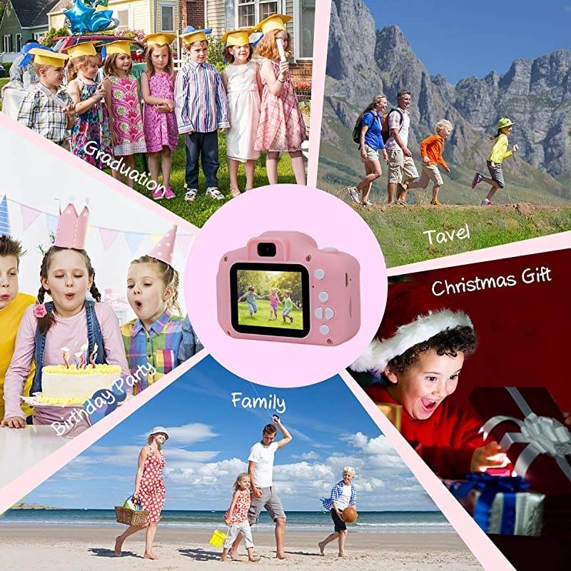 Kids Camera for Girls,  Digital Dual Camera, 2" IPS Screen HD 1080P Shockproof Children Video Camera Camcorder for Age 3-14 Years Old Girls Boys Christmas Birthday Party, Pink