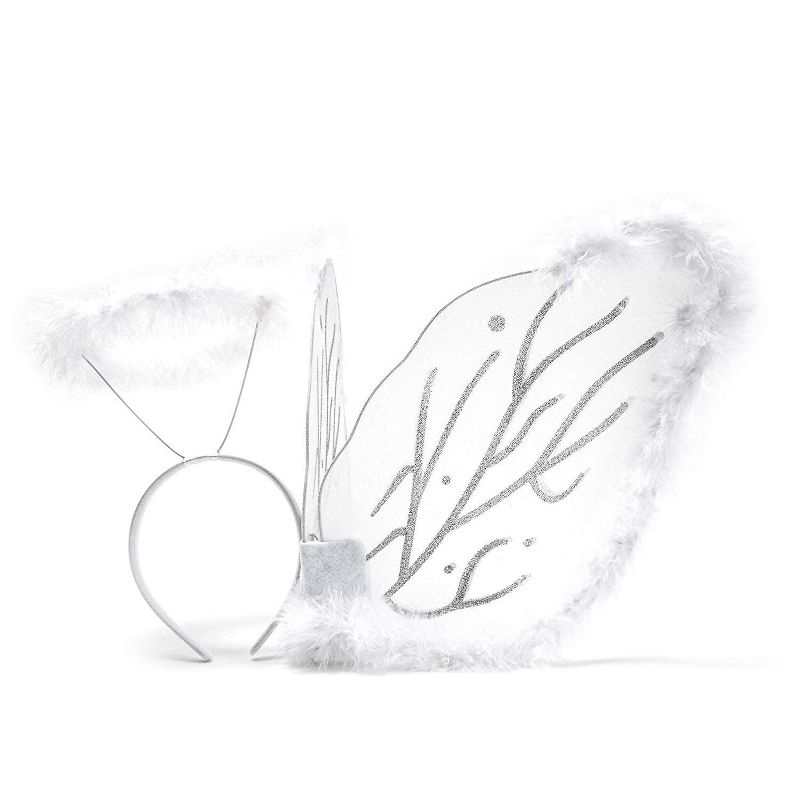 Blue Panda 2-Pack Kids White Angel Wings, Feather Halo Headband Costume for Cosplay & Halloween Party Supplies