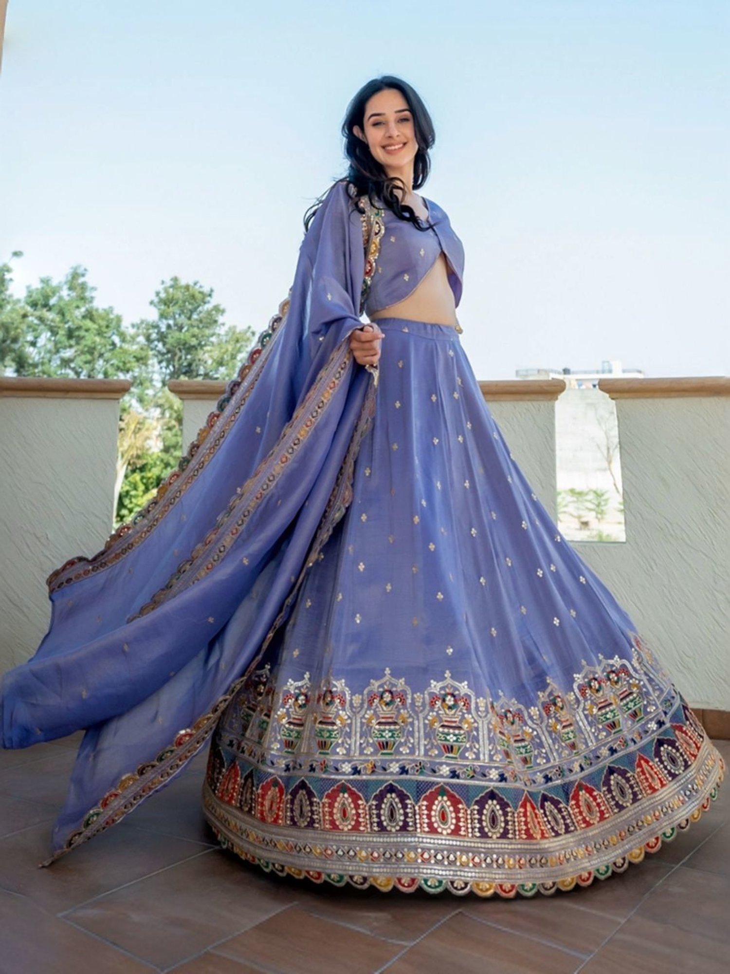 HOUSE OF JAMOTI Purple Embroidered Lehenga Choli Set With Dupatta