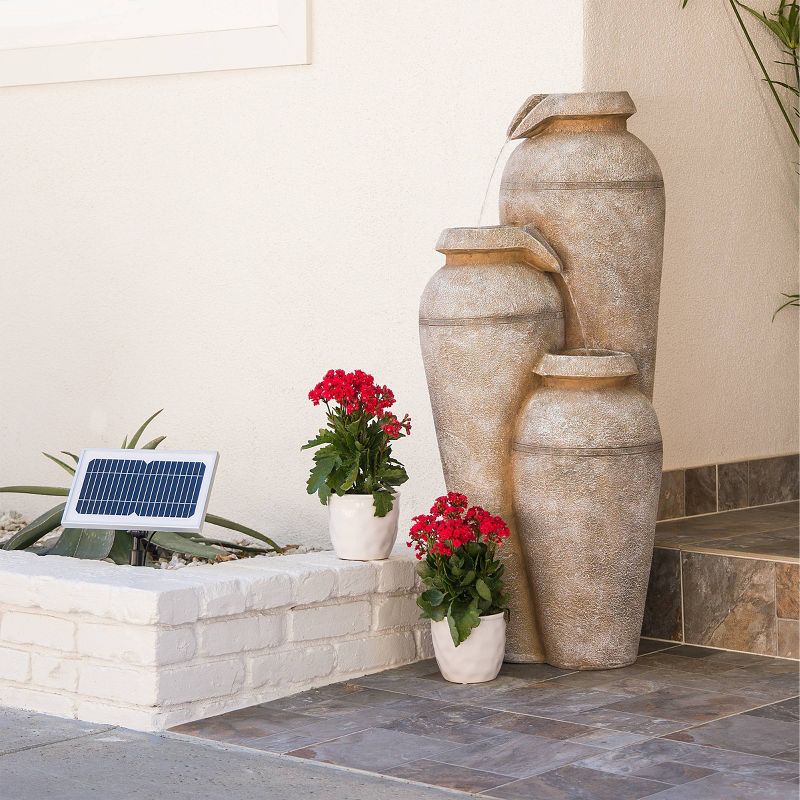 Alpine 43" Solar Cascading Vase Stone Resin Fountain with LED Lights White