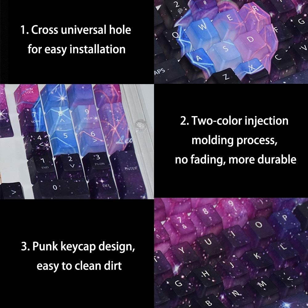 Puku 104 Keys PBT keycaps, Japanese/Chinese Style Key Set-OEM Profile-DYE-Sub Keycaps for 61/87 /104 Cherry MX Switches Mechanical Keyboard (Starry Sky)