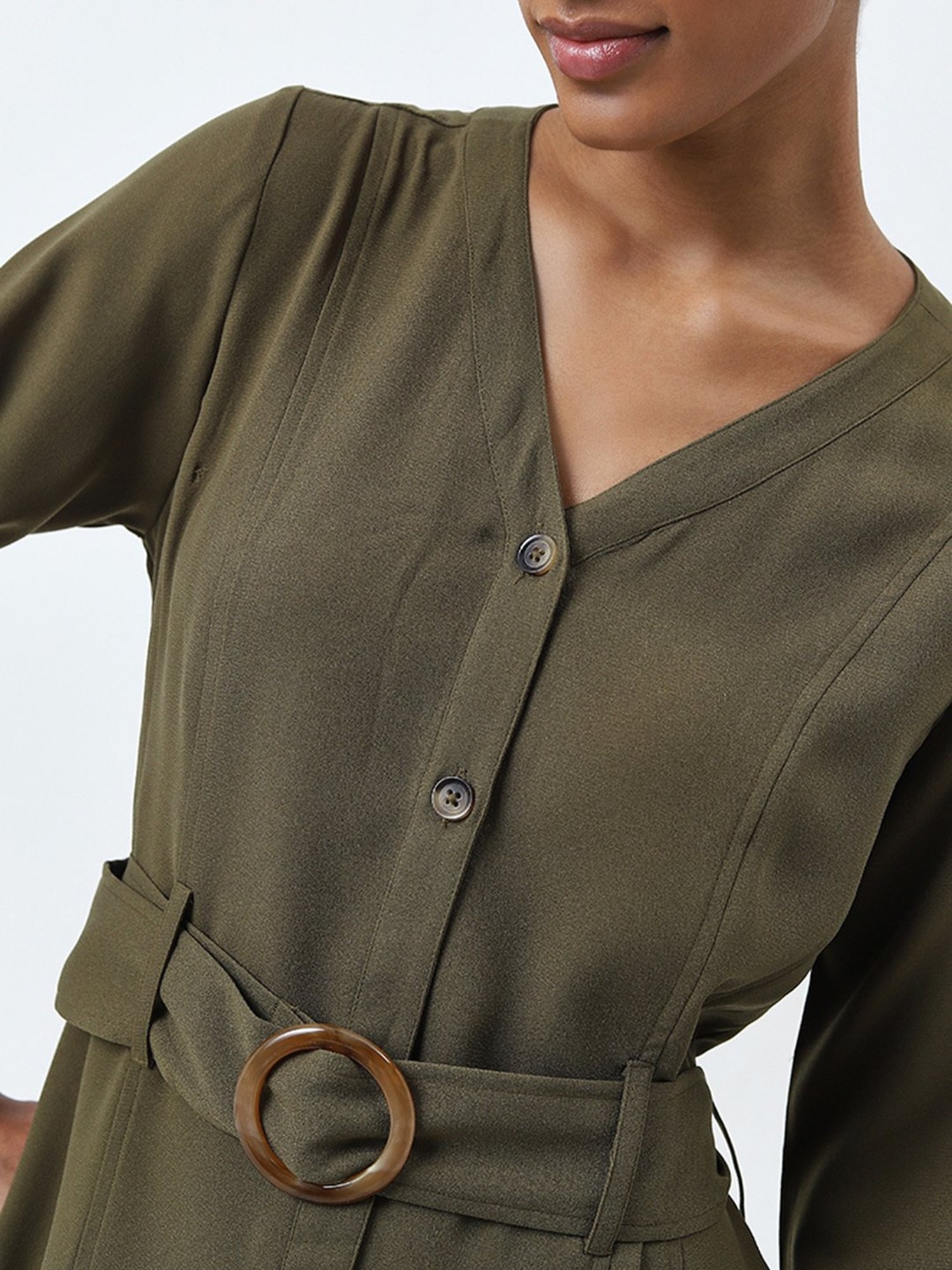 Wardrobe by Westside Olive A-Line Dress with Belt