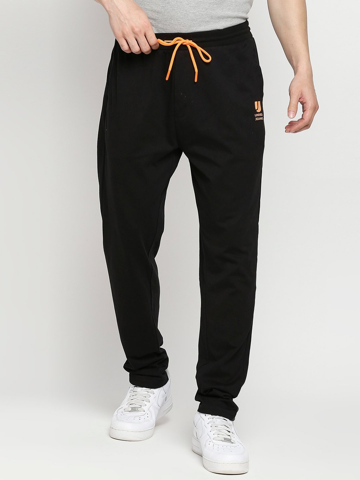 UnderJeans by Spykar Black Cotton Regular Fit Trackpants