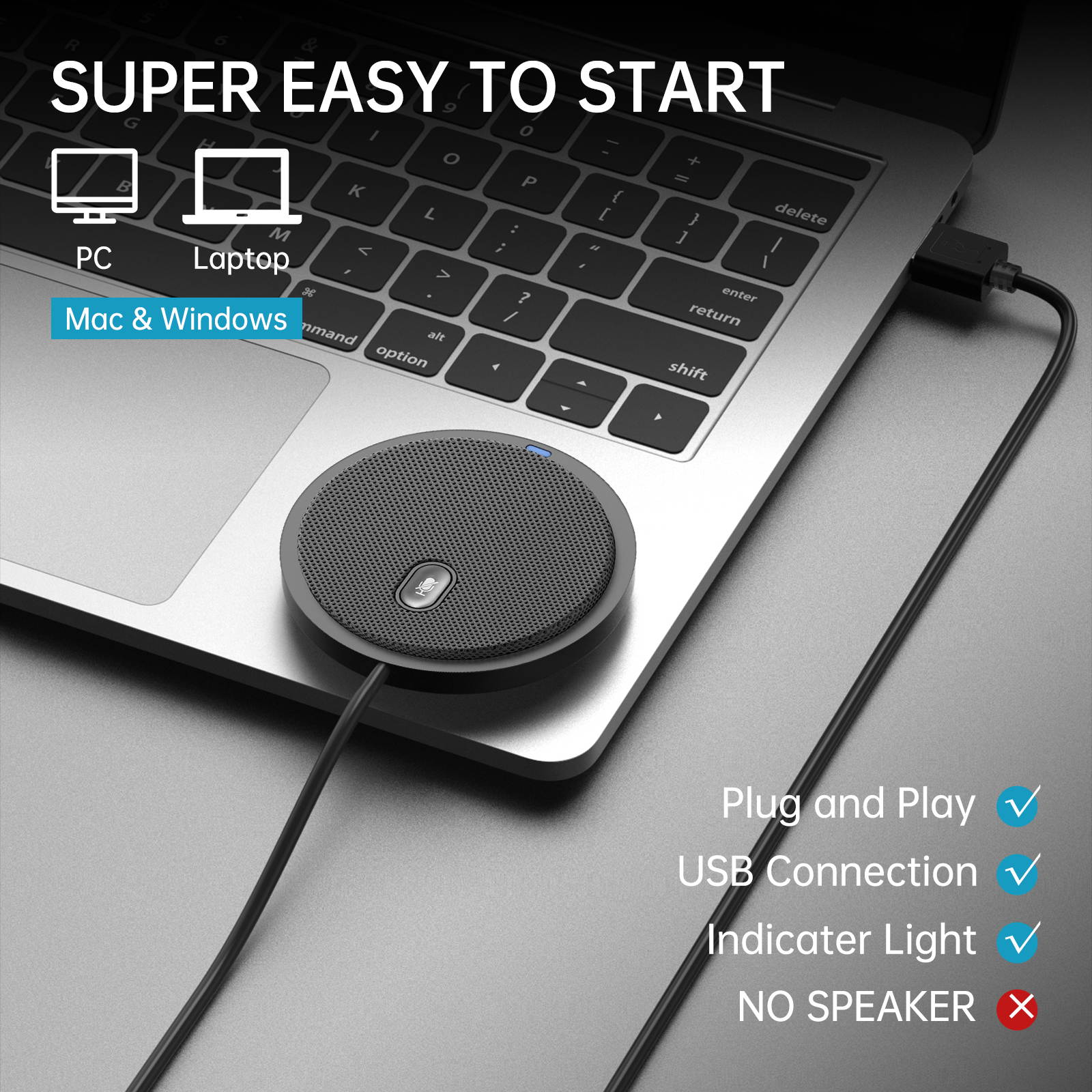 USB Omnidirectional Microphone for Computer, Works with Windows & iOS, Plug&Play PC Microphone for Zoom/Meeting/Streaming/Podcast/Gaming