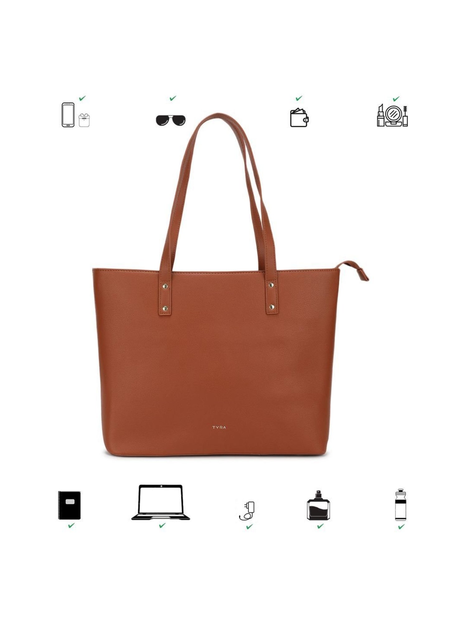 Tyra Daisy Tan Solid Faux Leather Tote Handbag