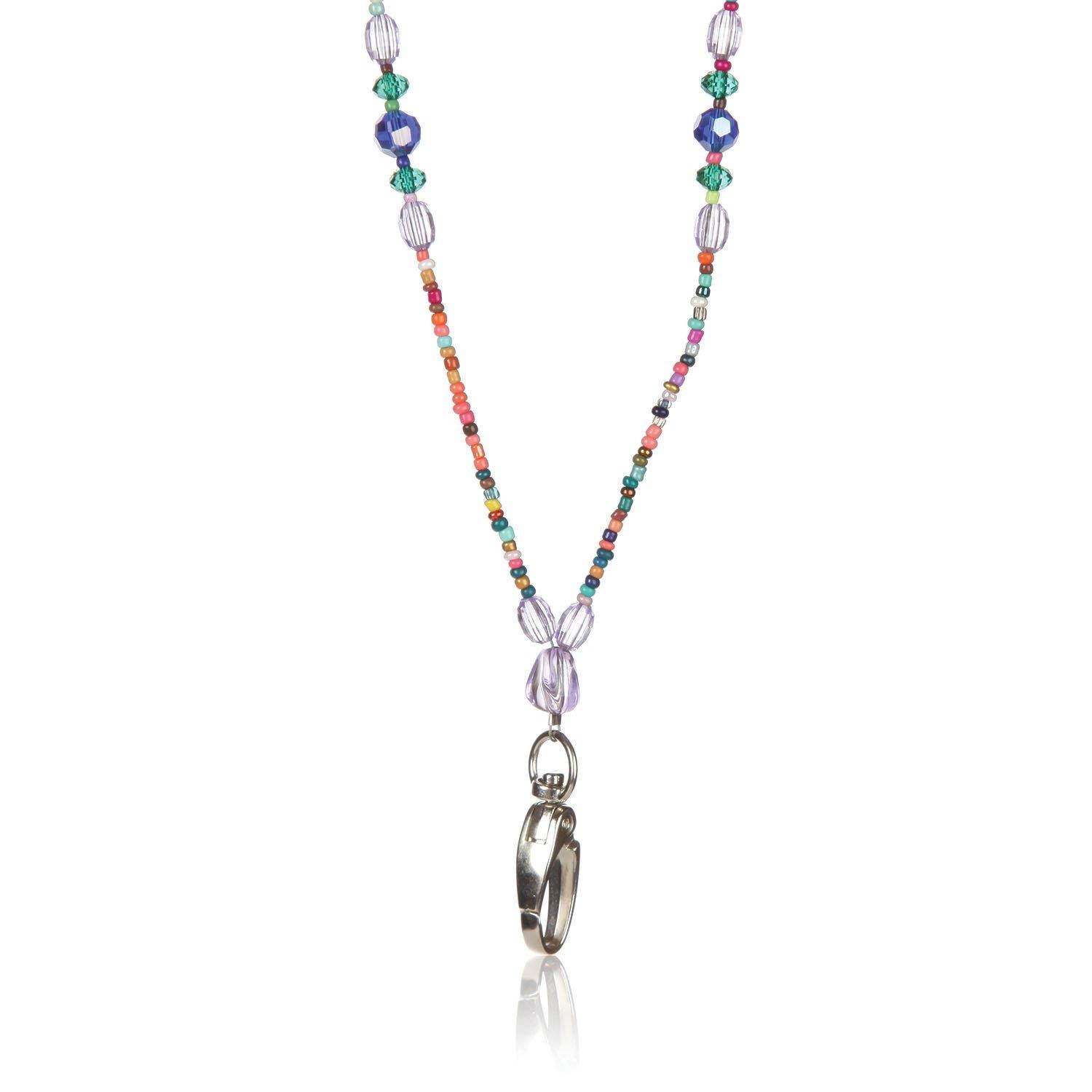 ID Avenue Mardi Gras Beaded Lanyard - Women's Fashion ID Badge Holder Necklace with Breakaway Safety Clasp