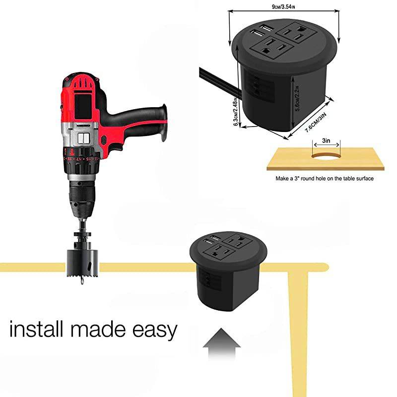 Power Grommet with USBRecessed Power Socket with 2 AC Outlets and 2 USB Charging Ports Desk Grommet Outlet 3in Holefor Kitchen TableConference Room Outlet