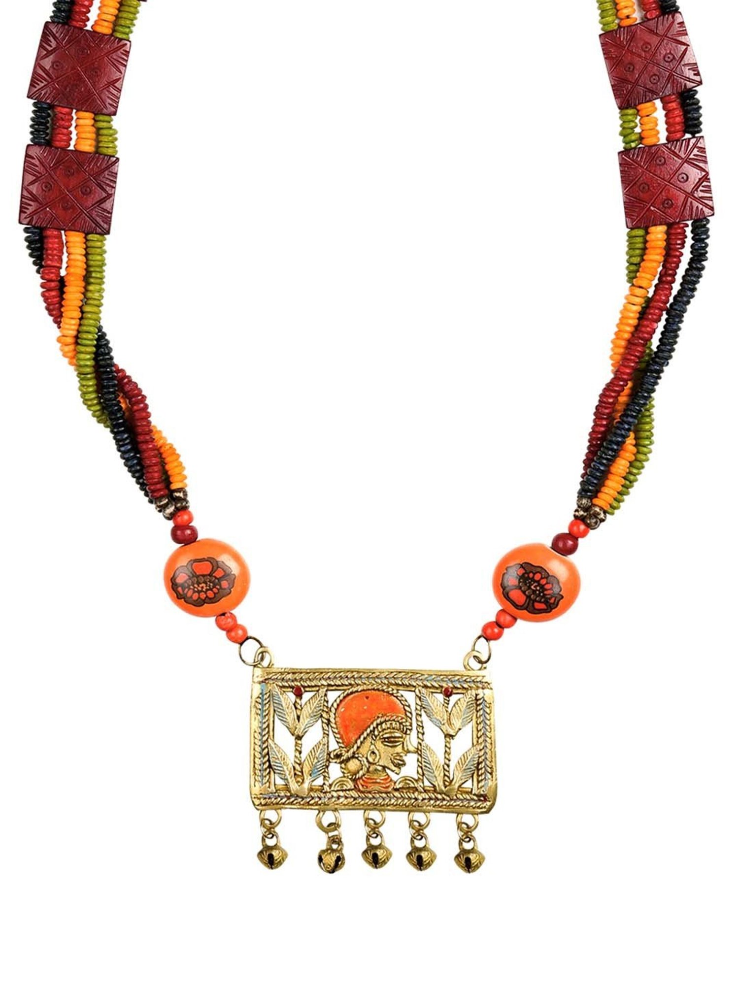 ExclusiveLane 'Tribal Queen Floral' Multicolored Brass Necklace Handcrafted in Dhokra Art