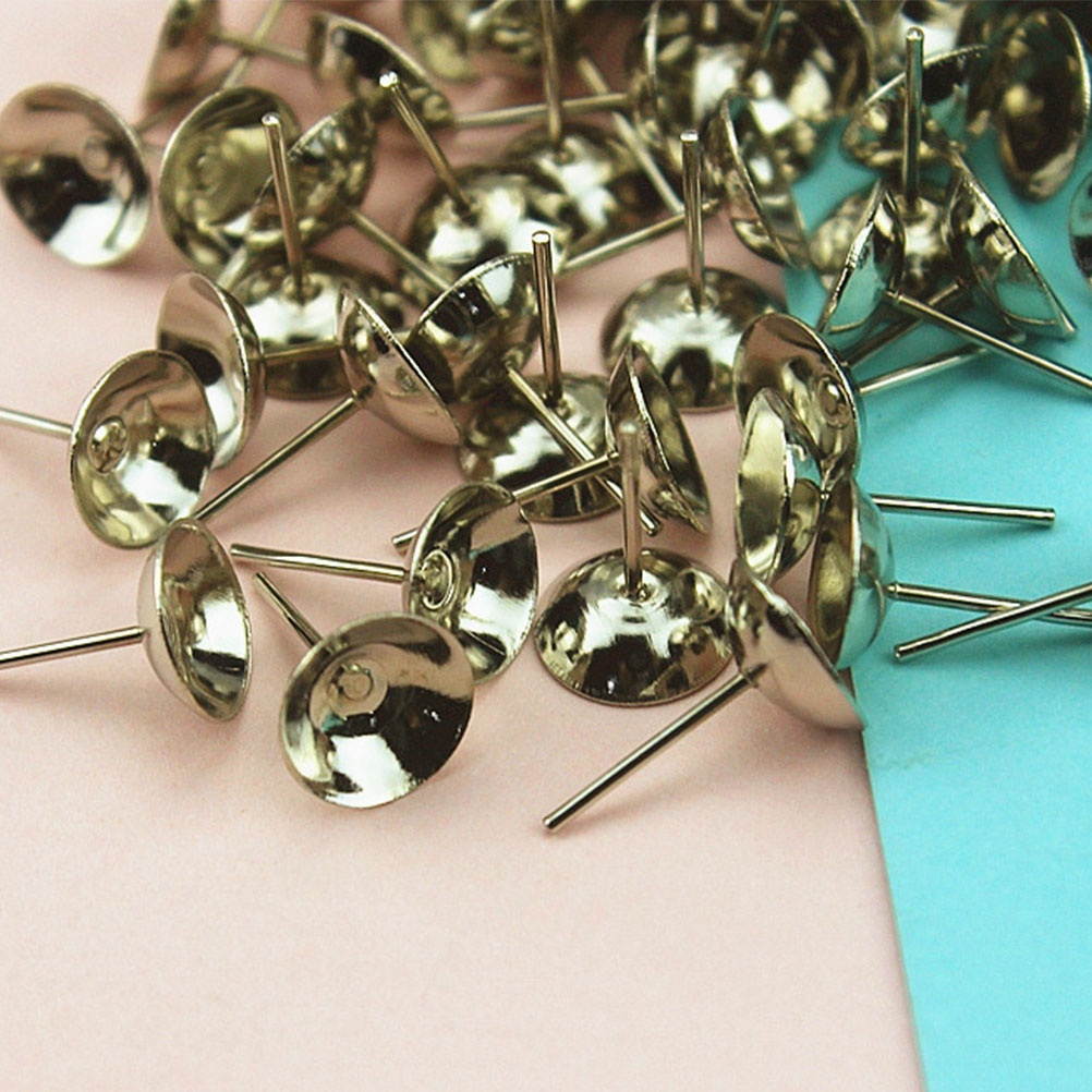 900pcs Ear Stud Trays Flat Bottom Arc Earrings Bezel DIY Earring Ear Stud Earrings Accessories for Woman Lady Female (5mm 300pcs White + 300pcs Silver + 300pcs Gold)