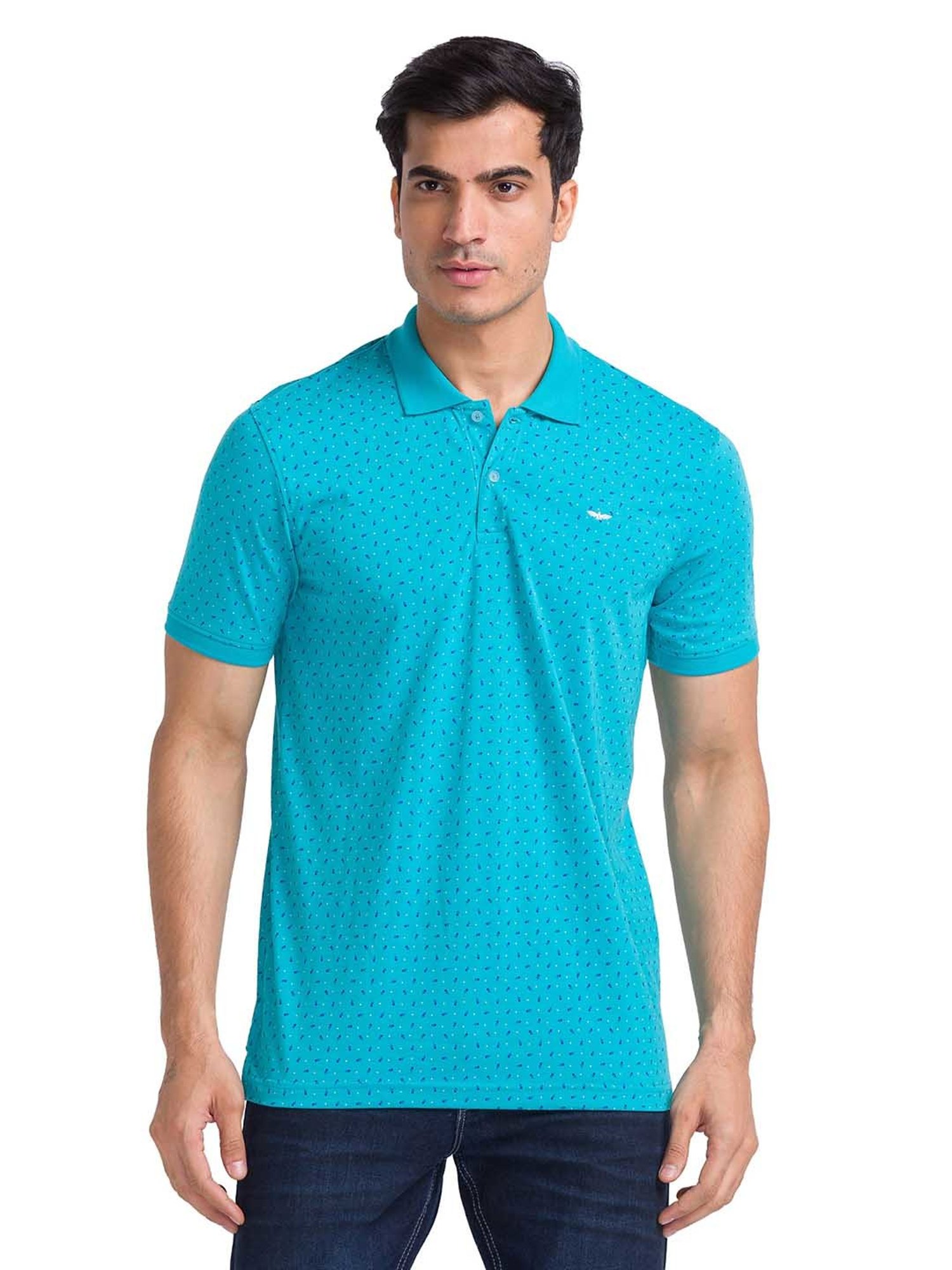 Park Avenue Petrol Blue Slim Fit Polo Printed T-Shirt
