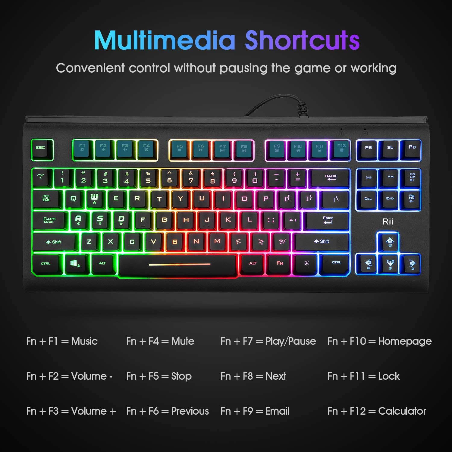 Compact Gaming Office Keyboard RK104,Backlight Keyboard,Small 87 Keys No Number Pad Keyboard for Windows PC Laptop Desktop