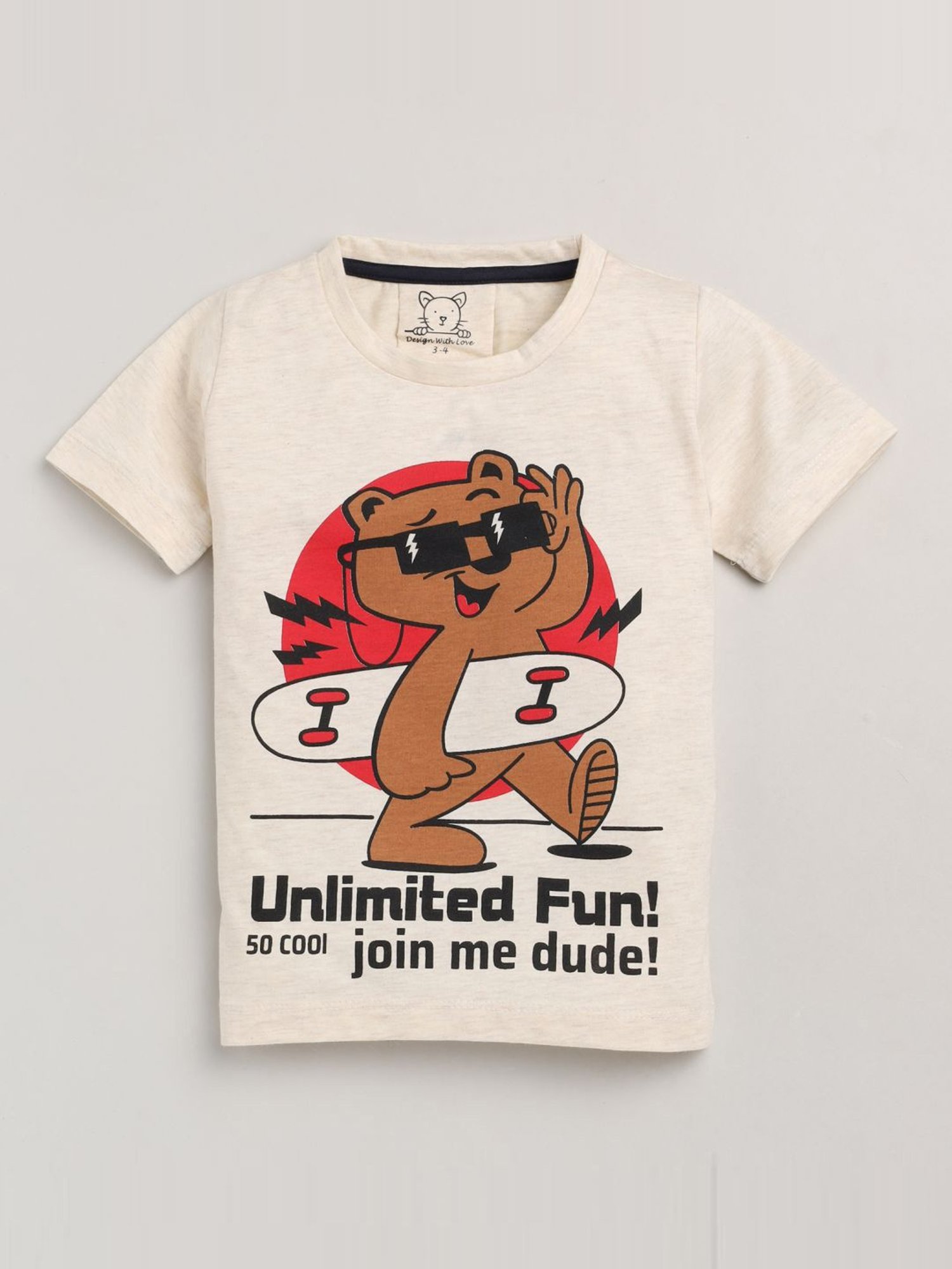 Lazy Shark Kids Cream Printed T-Shirt & Shorts