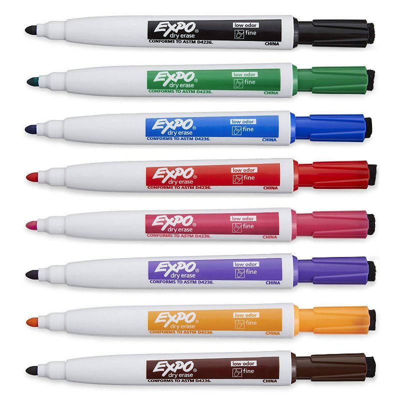 Expo 8pk Dry Erase Marker Magnetic and Eraser Fine Tip Multicolor