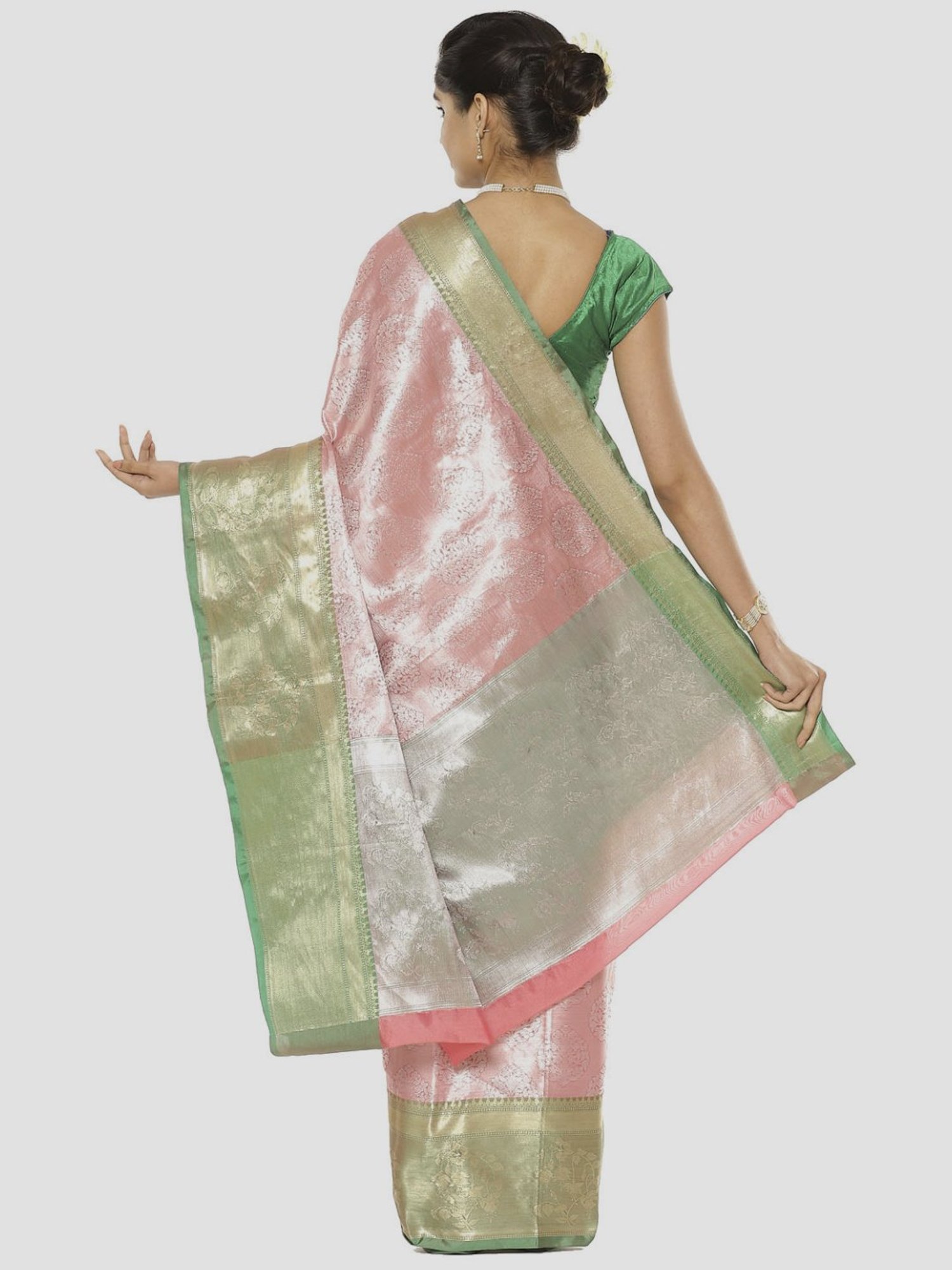 Banarasi Silk Works Pink Woven Saree With Unstitched Blouse