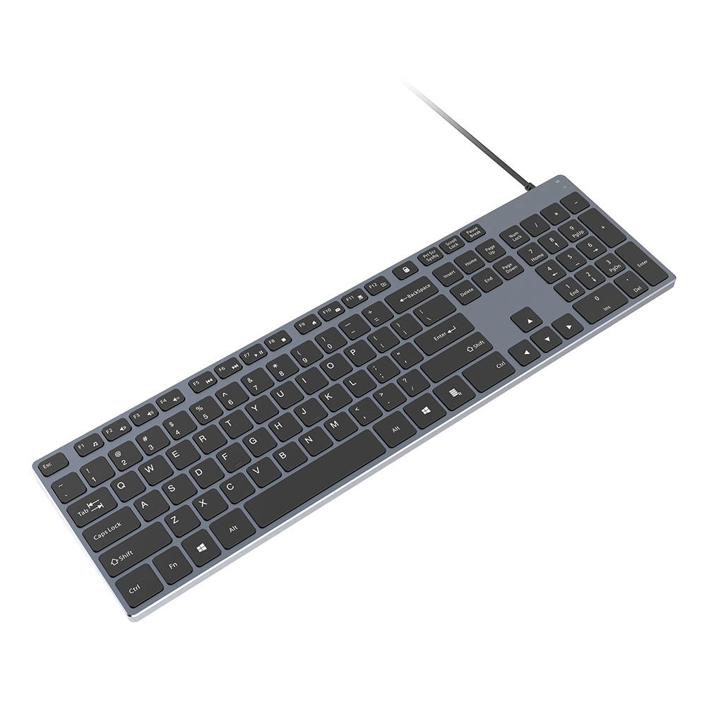 Aluminum USB Wired Keyboard with Numeric Keypad for PC Windows 10/8 / 7 / Vista/XP