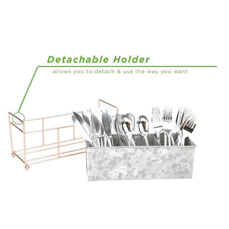 Mind Reader Wire Based and Galvanized 3 Section Utensil Holder, Silver
